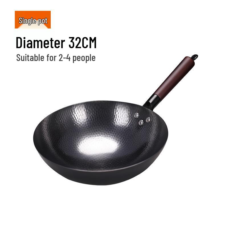Zhangqiu Hand-Hammered Uncoated Non-Stick Wrought Iron Stir-Fry Wok with Spatula