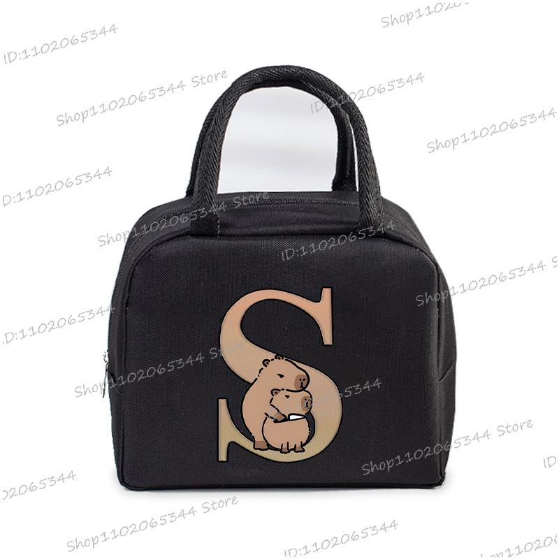 1Pc Cartoon Capybara Alphabet Portable Lunch Bag Women Men Portable Food Insulation Package Funny Capybara Letter Kid Lunch Bags