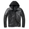 Chinese Size Removable Hooded Leather Jacket Men Genuine Cowhide Leather Coat Slim Biker Clothing Mens Coat Winter Veste Cuire Homme