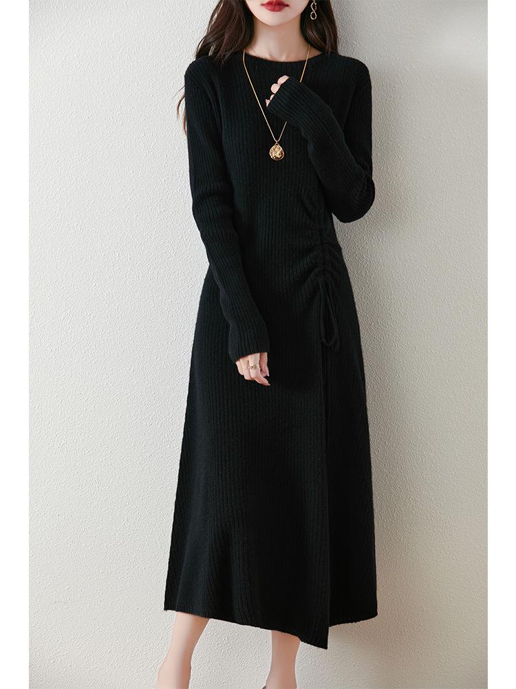 Women's Mid-length Slimming Wool Knitted Dress – Autumn & Winter Over-the-Knee Design