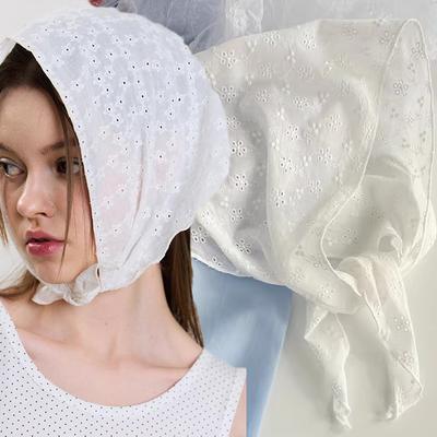 White Flower Vine Triangular Scarf for Women Solid Color Headscarf Trend Elegant Headwear for Female Girls Y2K INS Summer