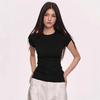 White shoulder short sleeved T-shirt for women, Lyocell summer solid color base, versatile round neck slim basic T-shirt top for women