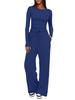 Solid Color Casual Long Sleeve Set Top High Waisted Wide Leg Pants Sportswear