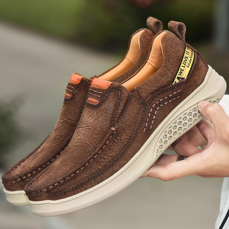 

Мужские кожаные походные туфли Ручная работа Мокасины Лоферы Слипоны Балетки Обувь для ходьбы 44 темно-коричневого