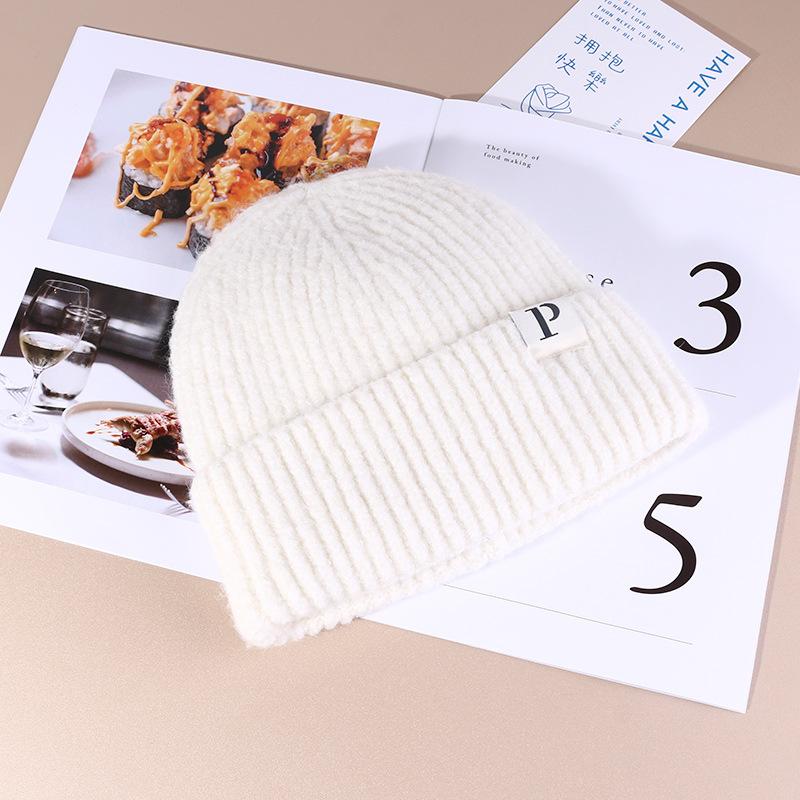 Autumn and Winter Warm P Letter Versatile Knitted Hat Korean Style Fashionable Face show Small Wool Hat Outdoor Ear Protection Cold