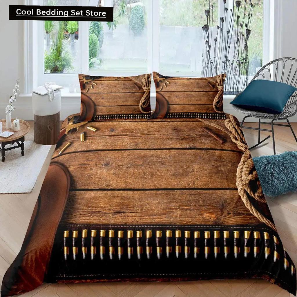 Western Cowboy Duvet Cover Set Vintage Farmhouse Bedding Set For Kids Boys Teens Queen Size Soft 2/3Pcs Polyester Quilt Cover