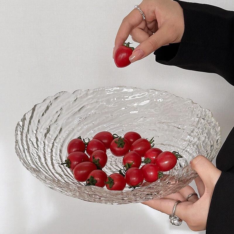 Irregular Ice Pattern Glass Serving Bowl