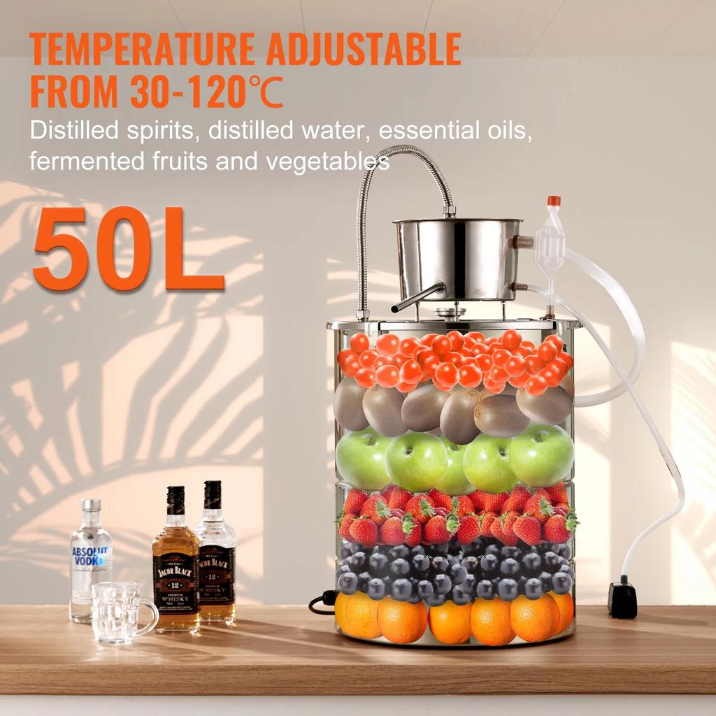 VEVOR Essential Oil Still Water Distiller 49.2L with Thumper Keg & Water Pump