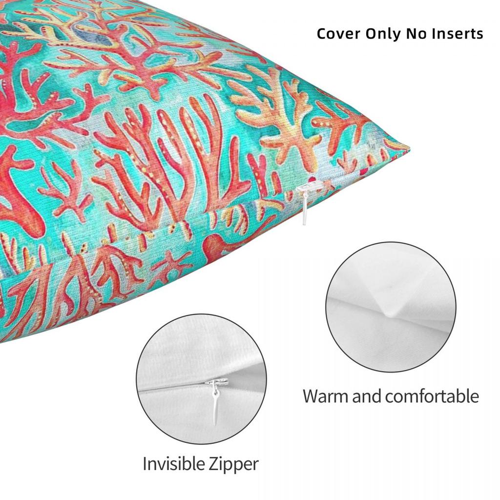 Red Coral On Pastel Cyan Square Pillowcase Polyester Linen Velvet Pattern Zip Decor Throw Pillow Case Sofa Seater Cushion 18"