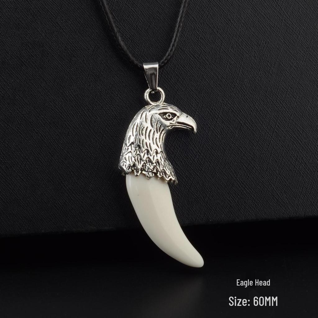 Men's Tibetan Faux Wolf Tooth Pendant Necklace, Titanium Steel Chain, Nepalese Style