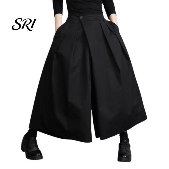Comfortable Loose Fit Pants Women Pure Color Wide Leg Casual Trousers with Elastic Waist High Pleated Design Summer Leisure