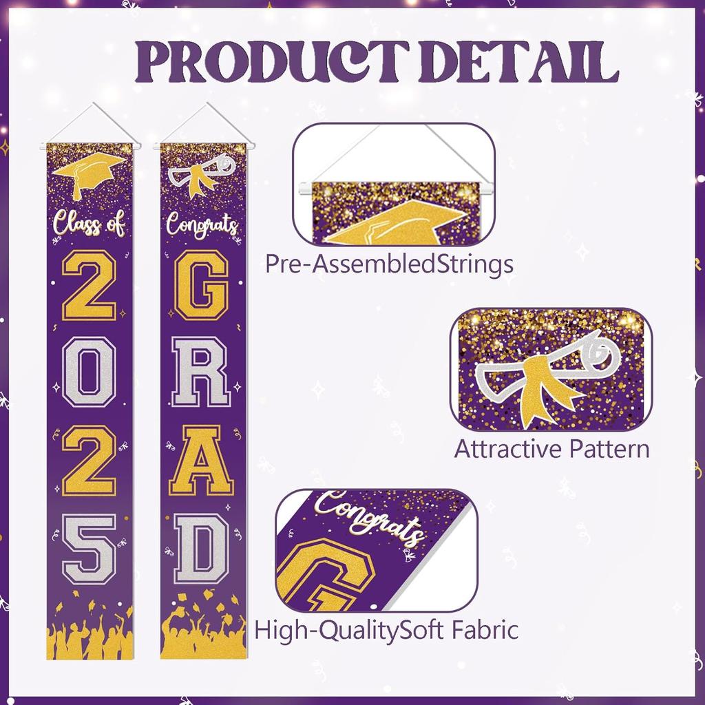 2025 Graduation Decorations - Class of 2025 Porch Banner Sign Congrats Grad Porch Banner, Graduation Party Decorations for Home/School Porch Door