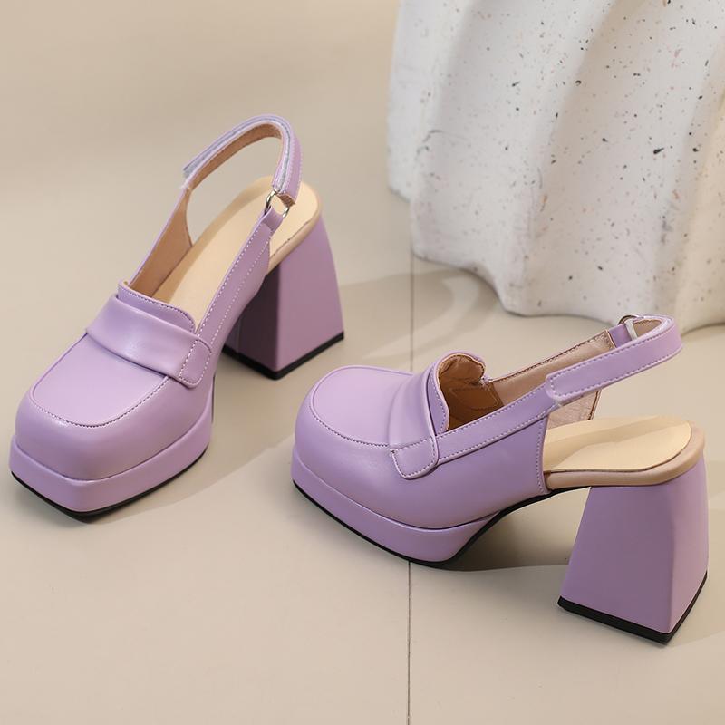 Women's high-heeled sandals spring and summer new waterproof table thick heel large size solid color bag head sandals