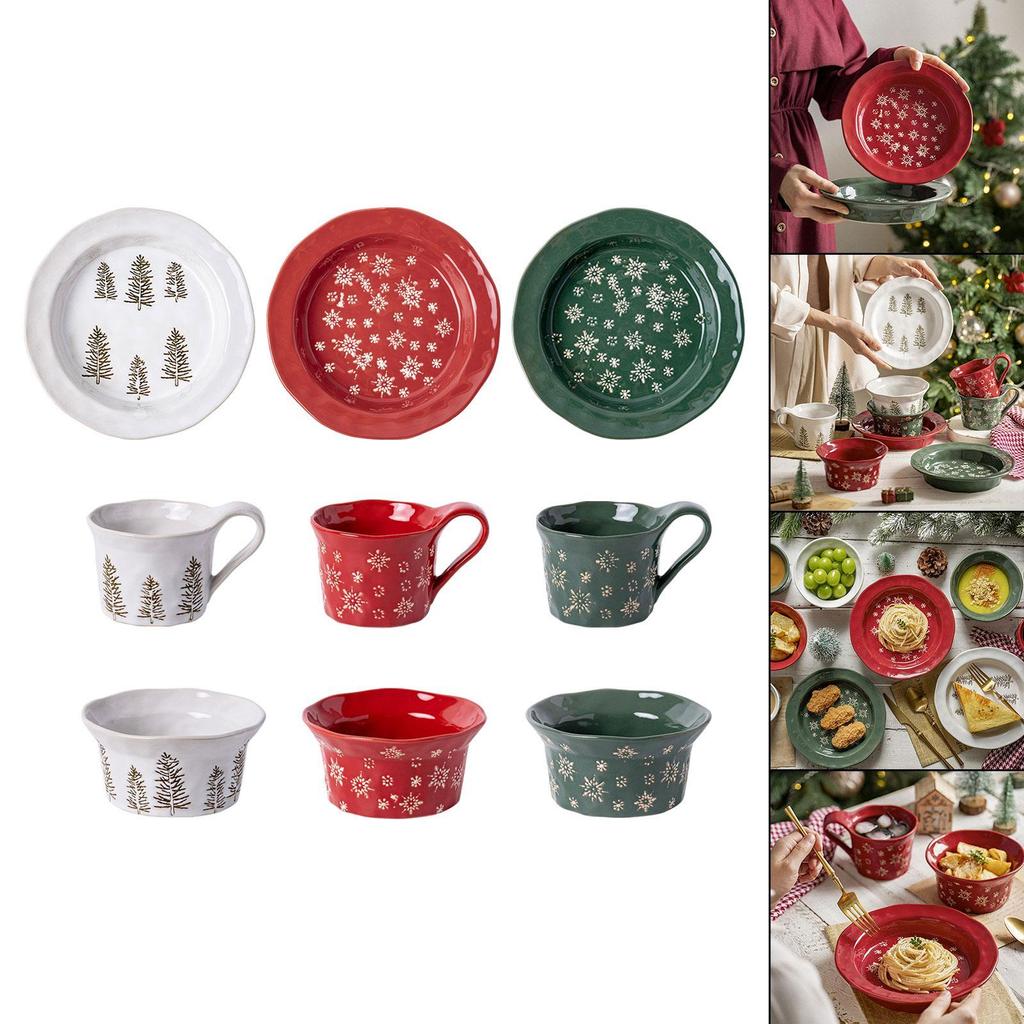 1PC Christmas Dinnerware Round Ceramic for Dining Room Indoor Dinner Party
