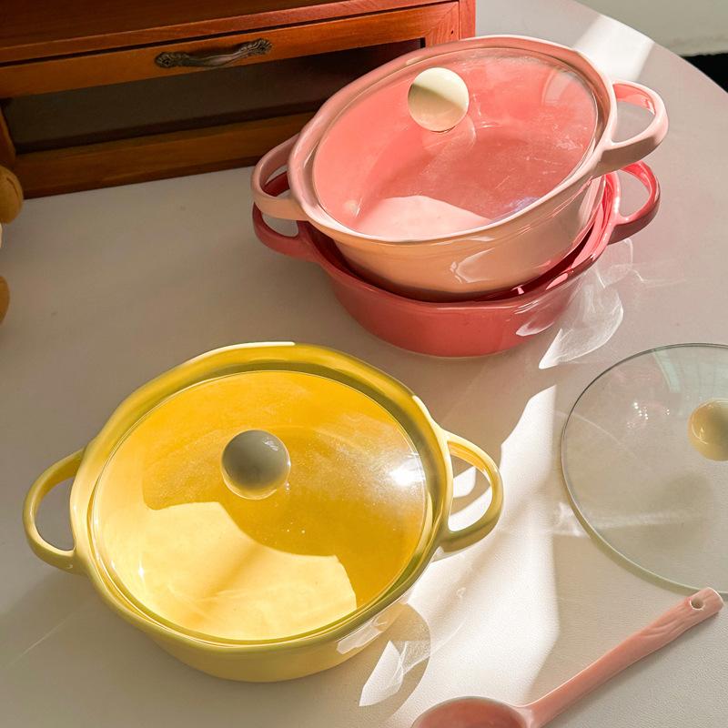 Cute high-value ceramic binaural instant noodle bowl with cover student dormitory instant noodle bowl personal special snail powder bowl