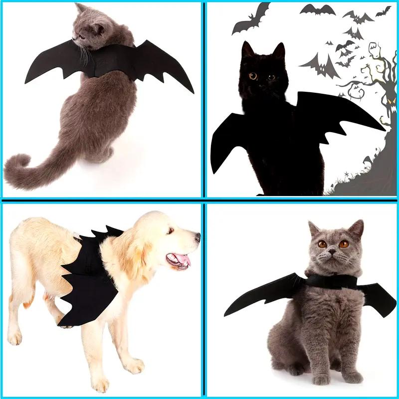 Halloween Bat Wings Pet Costume with Bell Chest Back Strap for Dog Cat Cosplay Clothes Party Holiday Dress Up Decoration Use