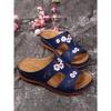 Foreign trade large size one-character slippers women's summer Roman shoes slope heel platform sandals embroidered flower women's cool slippers