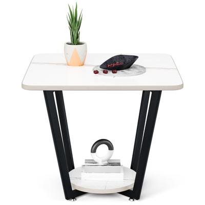 Coffee Table, Small Patio Table, Coffee Table with Storage Shelves, 2-Tier Square Center Table Sofa Side Table for Living Room, Slate Tabletop