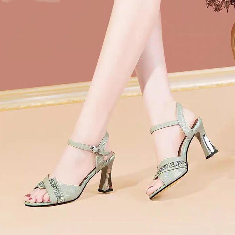 Maogu Women Peep Toe Sandals Summer Dress Leather Elegant Woman Shoes with Medium Heels 2024 Soft Comfort Buckle Strap Sandal 41