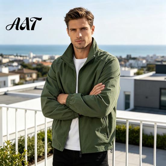 Windproof Athletic Sport Coats Men Windbreaker Jacket, Waterproof Stand Collar Coat, Casual Zip-up Lightweight Transitional Outerwear Jacket
