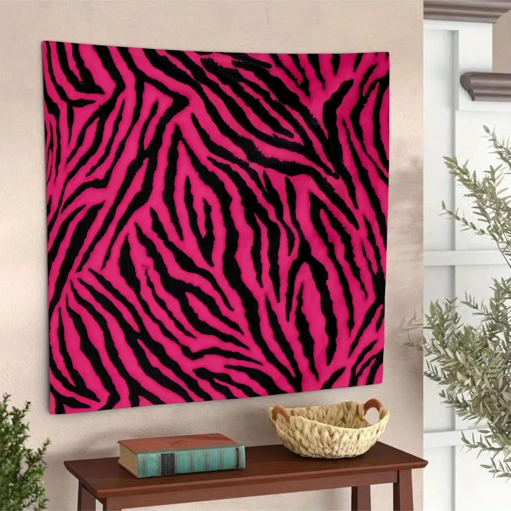 Zebra Print Tapestry Neon Pink Animal Pattern Polyester Wall Decor AllSeason Use for Living Room Bedroom Flat Printed