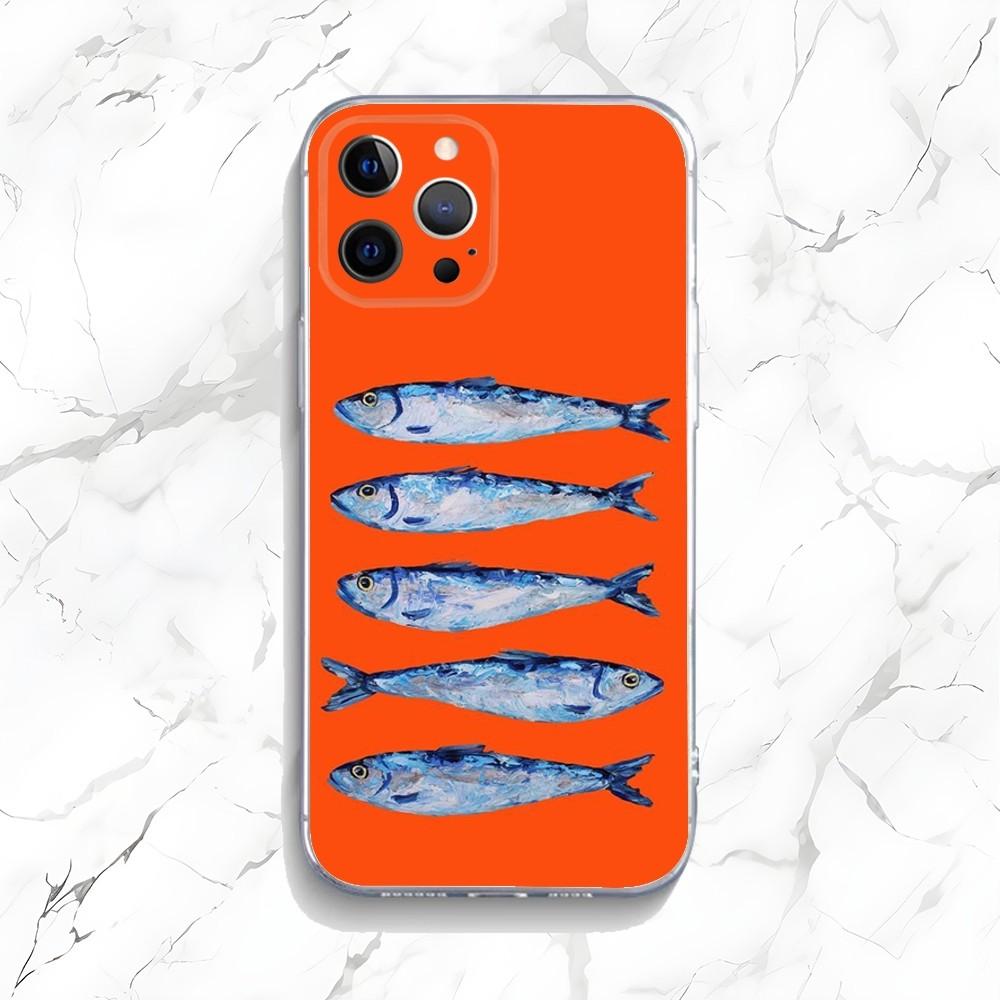 

Fish Sardine Painting Art Phone Case For iPhone 16,15,14,13,12,11 Plus,Pro,Max,XR,XS,X,7,8 Plus,SE,Mini Transparent Shell iPhone13mini