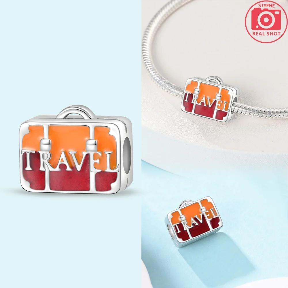 Copper Travel Series Suitcase Camera Airplane Hat Charms Fit Original Snake Chain Bracelet Diy For Women Jewelry Making Gift