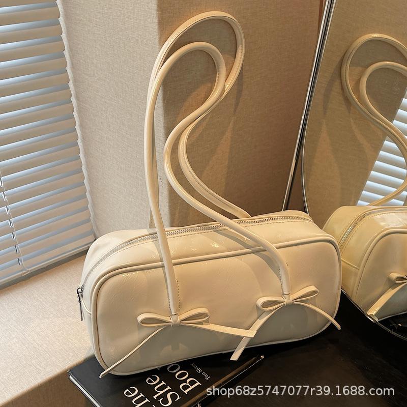 Versatile Simple Underarm Boston Bag Women's 2025 Spring New Korean Version Bow Fashion High-end Shoulder Bag
