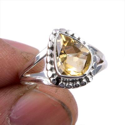 Natürlicher Citrin Edelstein 925 Massiv Sterlingsilber Schmuck Ring Größe 5.5 d0Z93