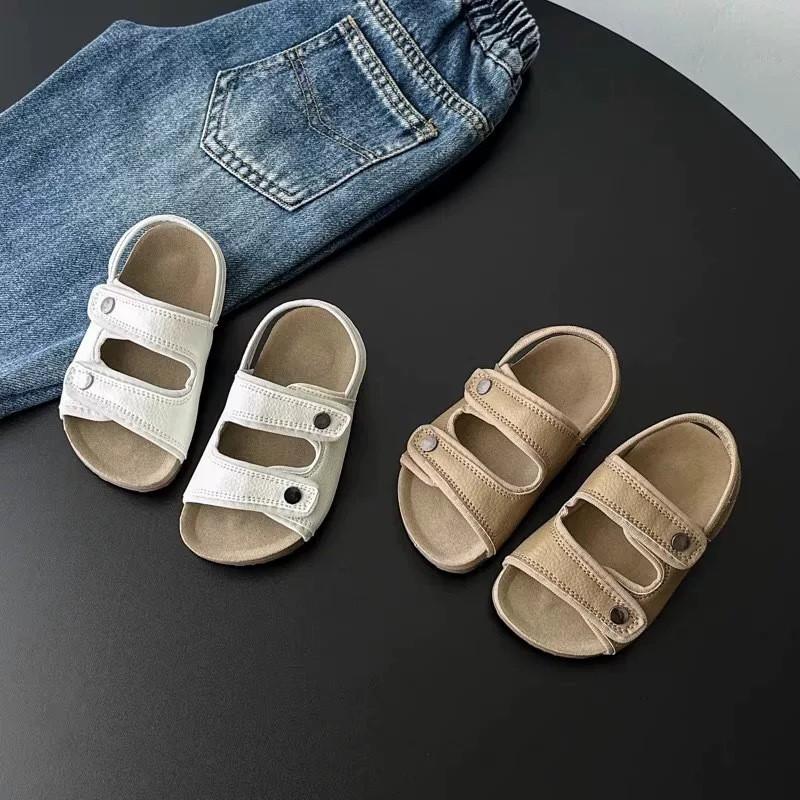 Kids Buckle Sandals Girls Boys Open-Toe Casual Beach Shoes Soft Sole Round Toe Adjustable Strap