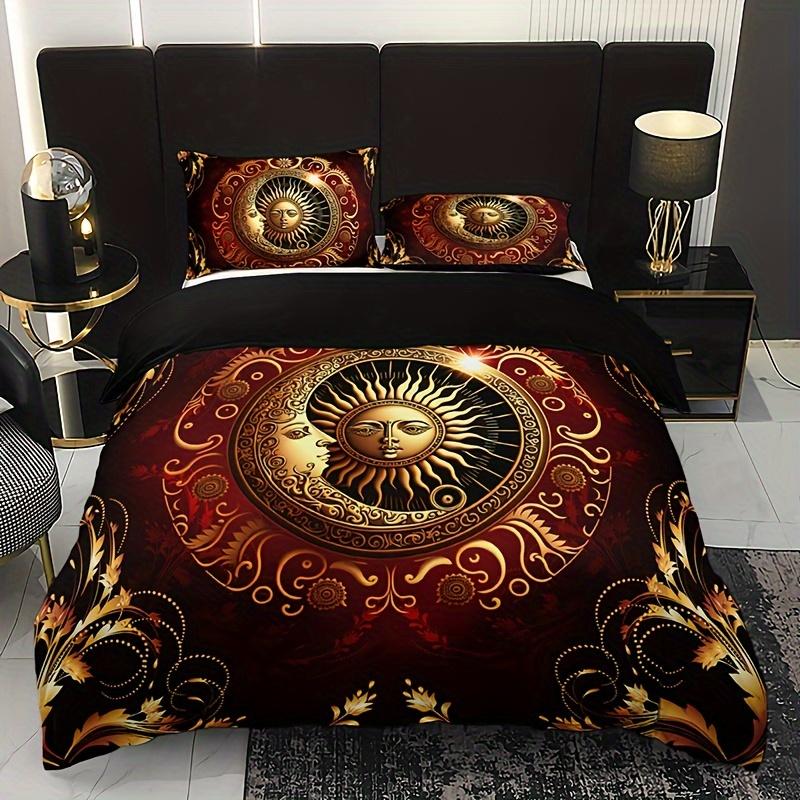 

Mystic Celestial Sun & Moon Pattern Duvet Cover Set 3Pcs 1 Duvet Cover+2 Pillow Shams Breathable Polyester Fabric Bedding Set 90X200cm 2PCS