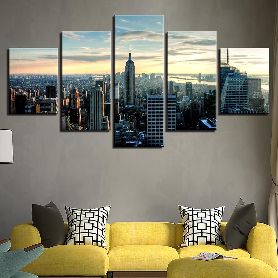 Wall Art Canvas Painting Modular Living Room Poster Home Decor 5 Panel City Building Pictures Landscape  HD Printed Modern