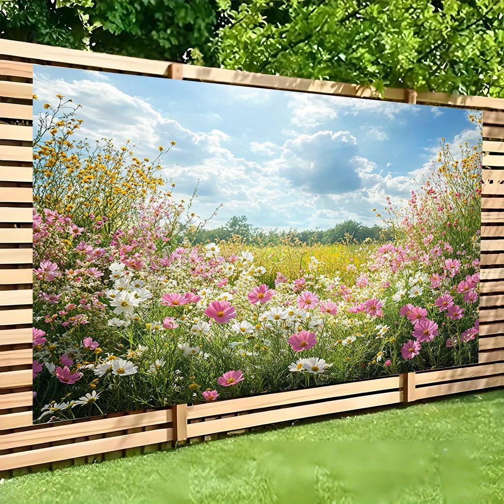 2D plane 1 piece of colorful nebula flower field floral background party banner dreamy and romantic bedroom and living room