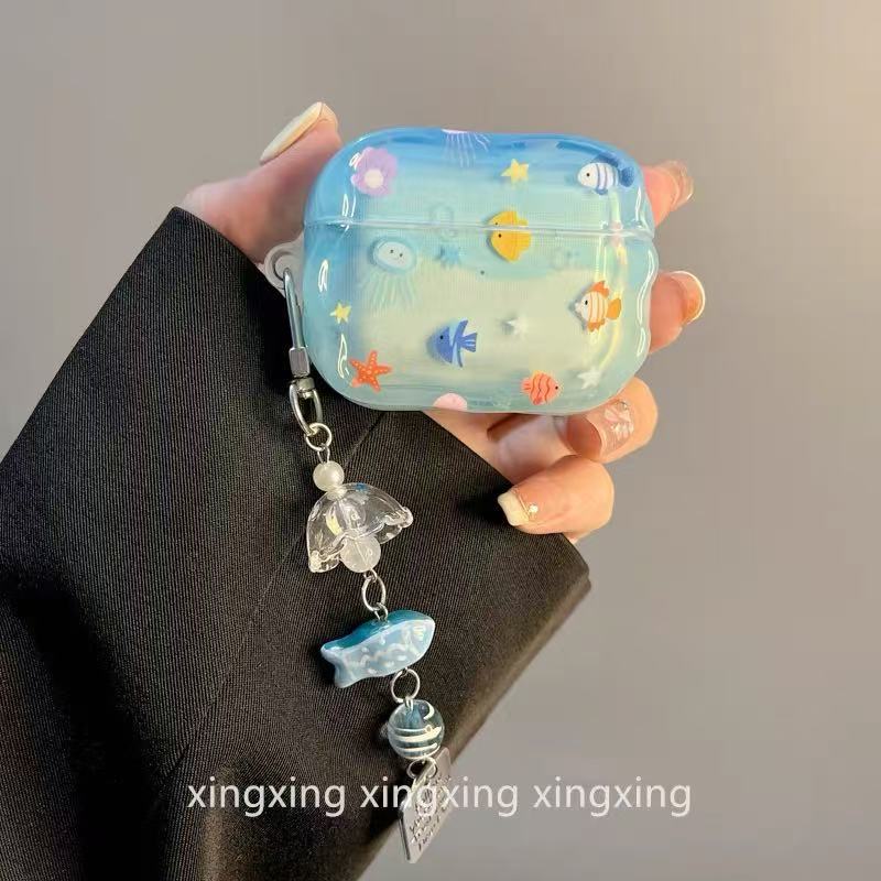 ins wind cute graffiti ocean small fish for airpodspro1 protective case earphone case 1st generation 1 soft silicone new