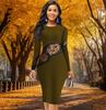 Long Sleeve Waist Tight Office Slim Fit Mischievous Cat Printing Elegant Bodycon Dress