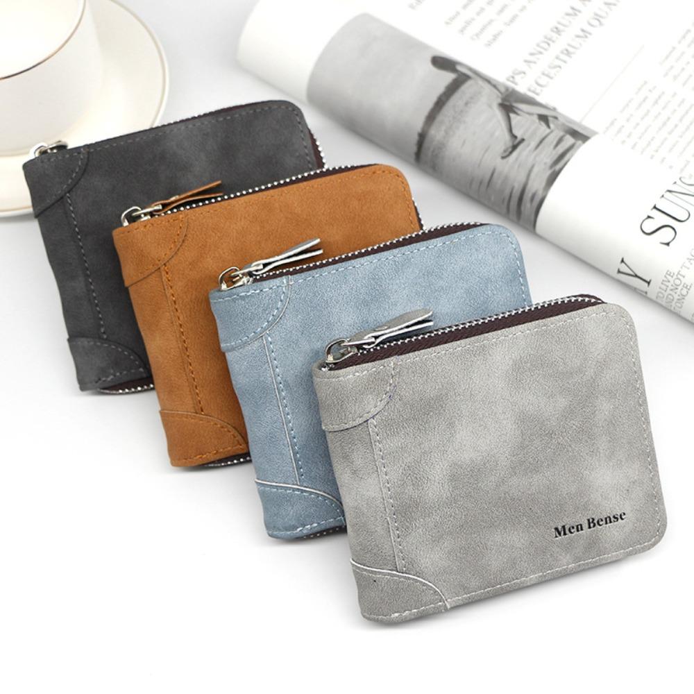 

Frosted Male Coin Purse Bifold ID Card Holder Leisure Short PU Wallet Unisex темно-сірий колір