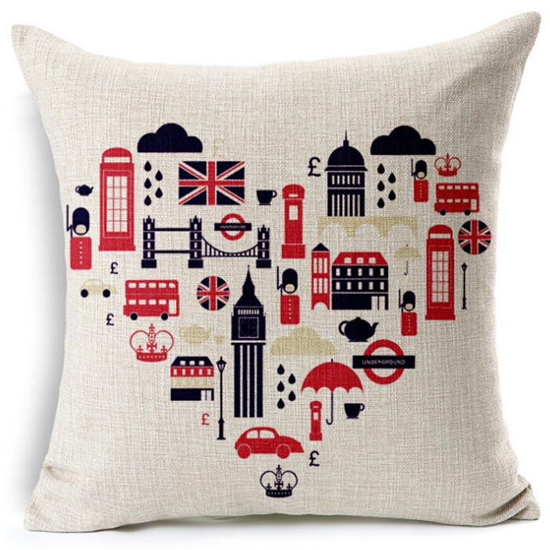 British Style Cushion Cover England London Sofa Car Decorative Pillowcase Cotton And Linen Home Decor Pillow Funda De Almohada