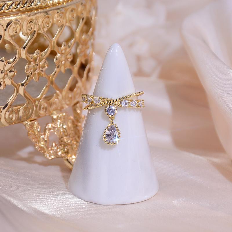 Chic Zircon Double-Layer Adjustable Open Ring for Women - Light Luxury Niche Design, High-End Index Finger Ring