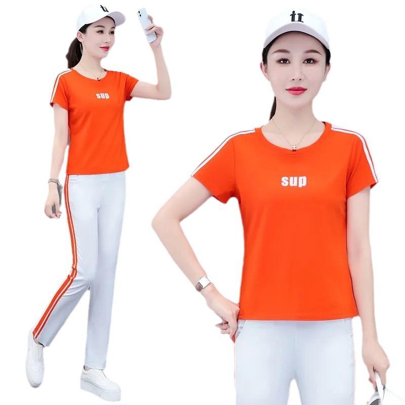 Short Sleeve Loose Sports Women's Square Dance Suit Summer New Fashion Mom T-Shirt Two-piece Set Unisex