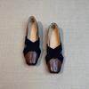 Cross-strap one-pedal pig nose ballet shoes women's retro square head shallow mouth flat bottom Mary Jane single shoes