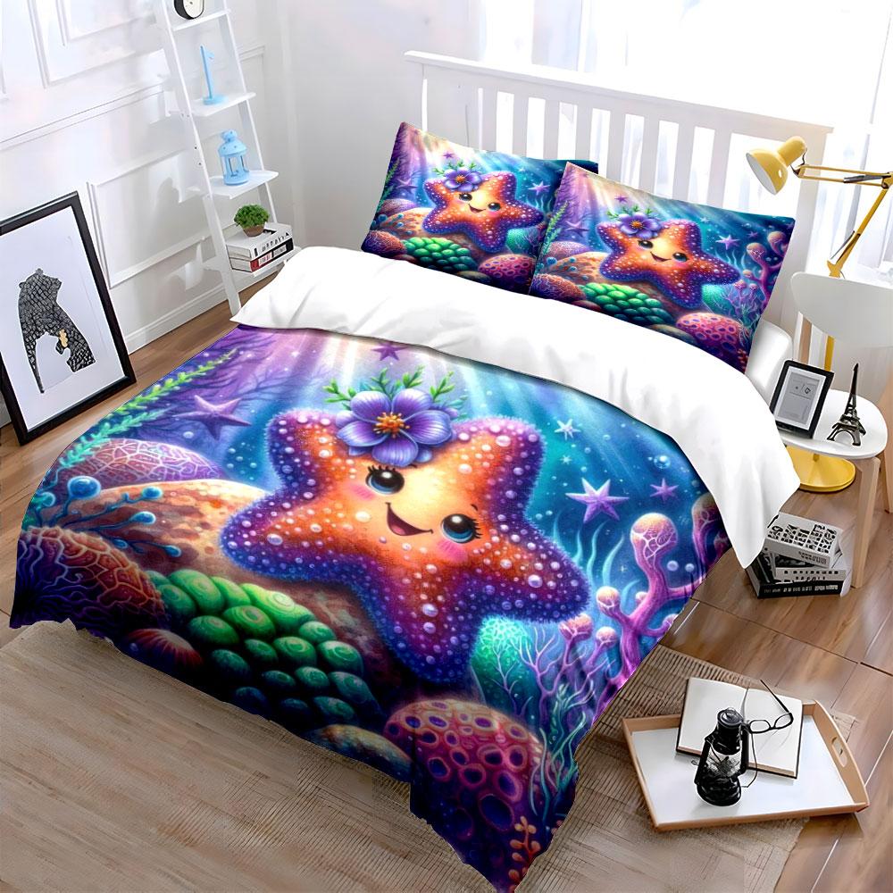 Cartoon Starfish Bedding Set Bedding Duvet Cover Set Duvet Cover Pillowcases (1 * Duvet Cover 2 * Pillowcases, without duvet insert)
