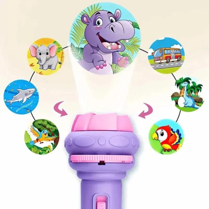 10 Cards Cartoon Projection Flashlight 80 Patterns Creative Children Flashlight Toy Projector Baby Toys Bedtime Story Book Toy