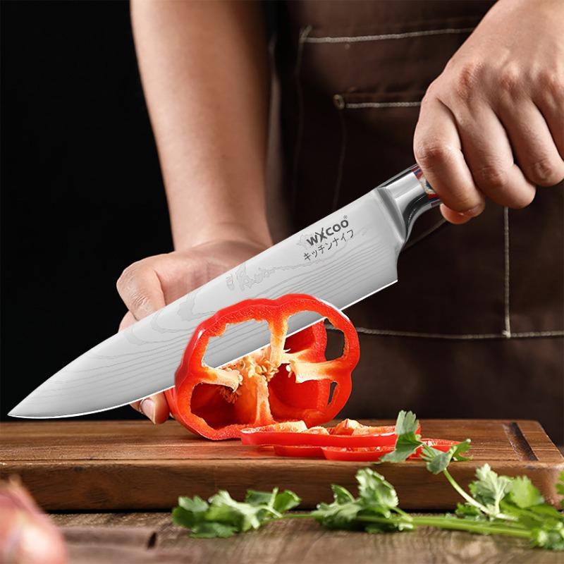 Damastmuster Küchenmesser Japanisches Santoku Messer Set 5Cr15MOV Edelstahl Koch Hackmesser Allzweck Schneidwerkzeug