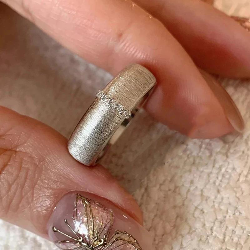 Vintage Brushed Metal Matte Ring for Women Girl Gold Color Frosting Texture Zircon Engagement Design Jewelry Gifts Dropshipping