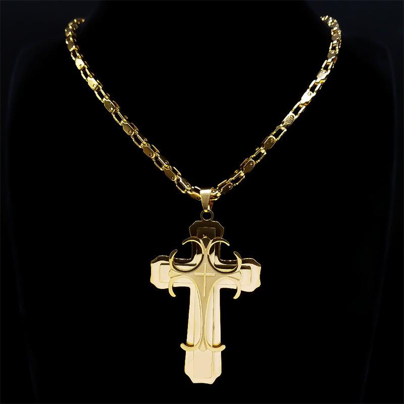 New Product Large Cross Necklace Men's Stainless Steel Gold Christmas Chain Necklace Christmas Gift Jewelry