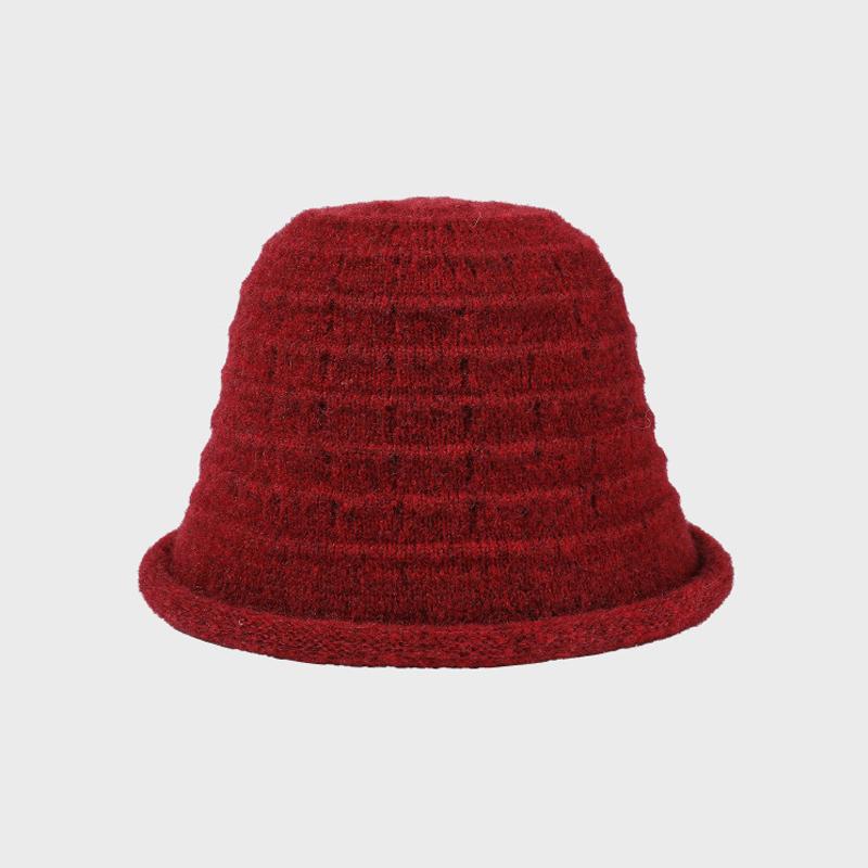 Autumn Winter Knitted Bucket Hat Women's Curling Solid Color Warm Fisherman Hat
