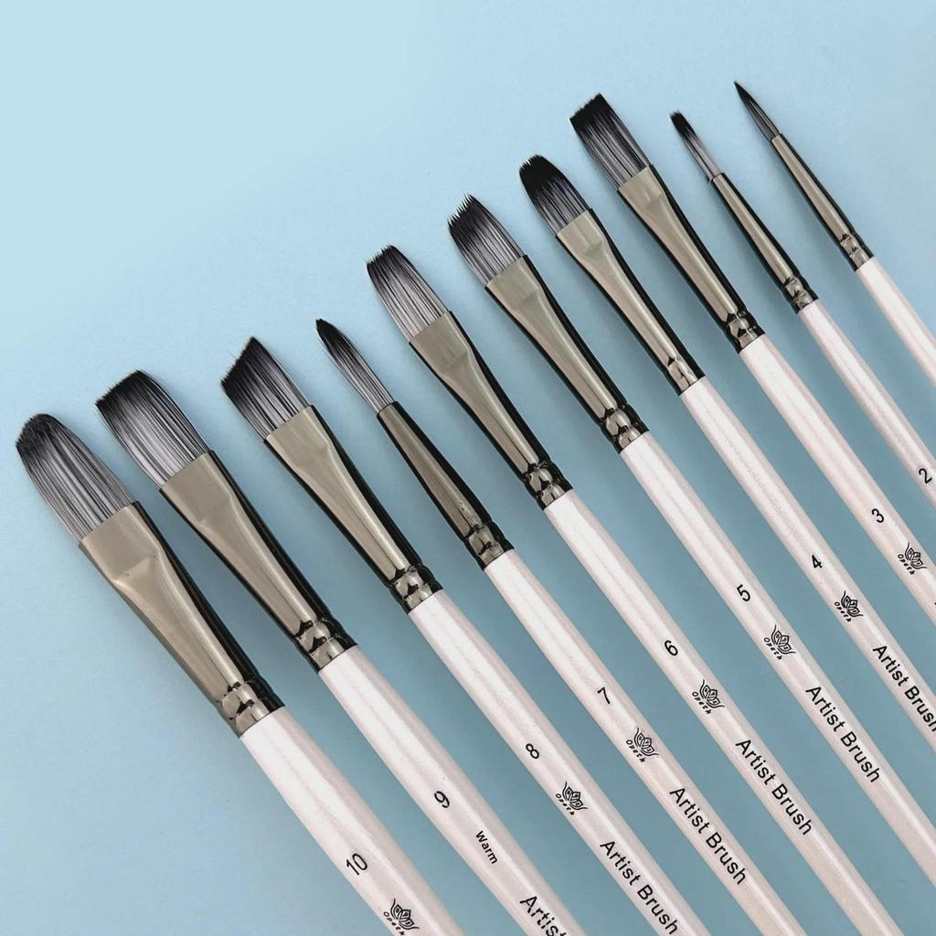 Dual-Color Nylon Hair Brush Set: 10 Pearl White Brushes for Watercolor & Oil Painting