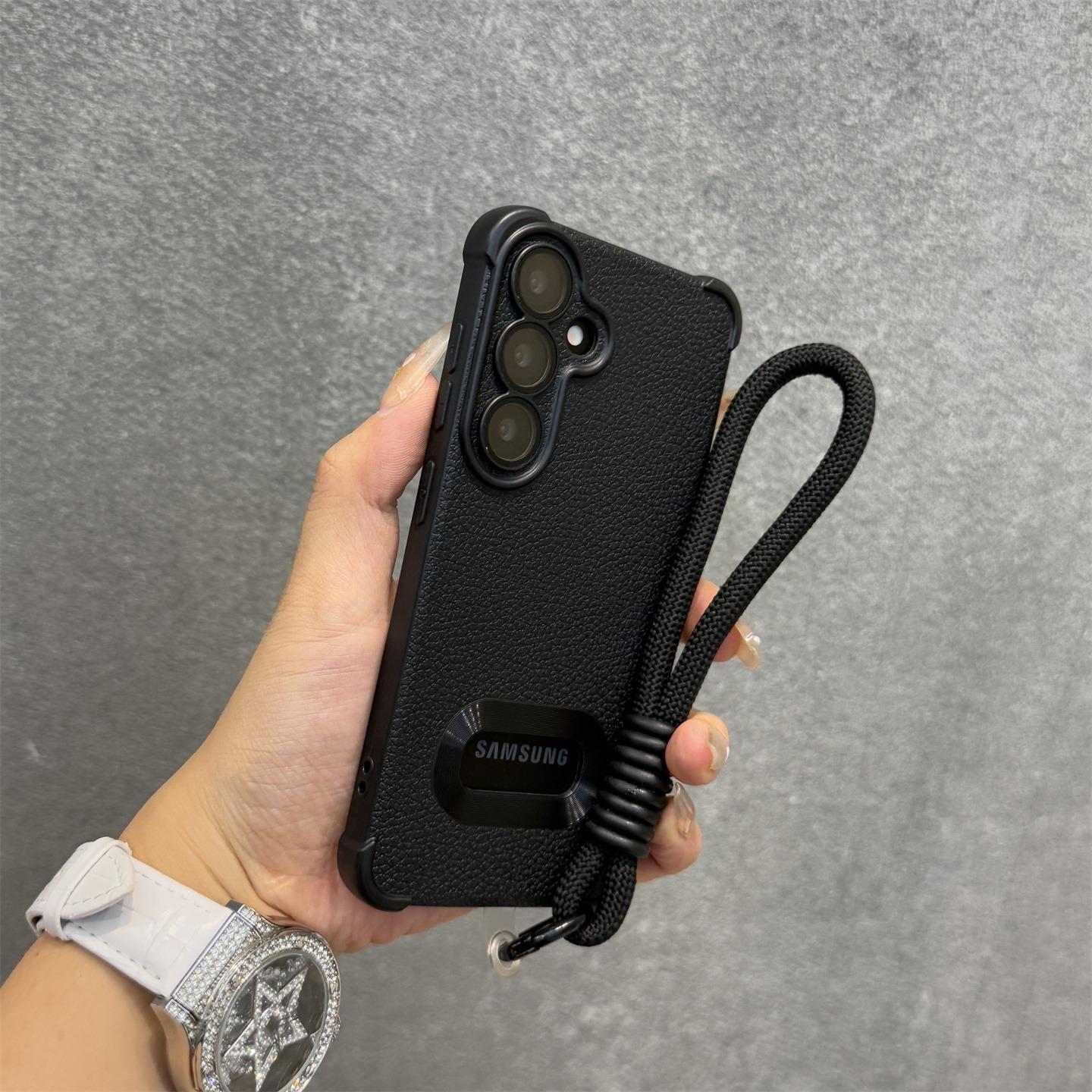 

Деловой кожаный чехол с узором личи для Samsung Galaxy S25 Ultra S23 FE S24 Plus A15 A25 A55 A36 A54 A52S Мягкий чехол со шнурком Galaxy S24 Ultra