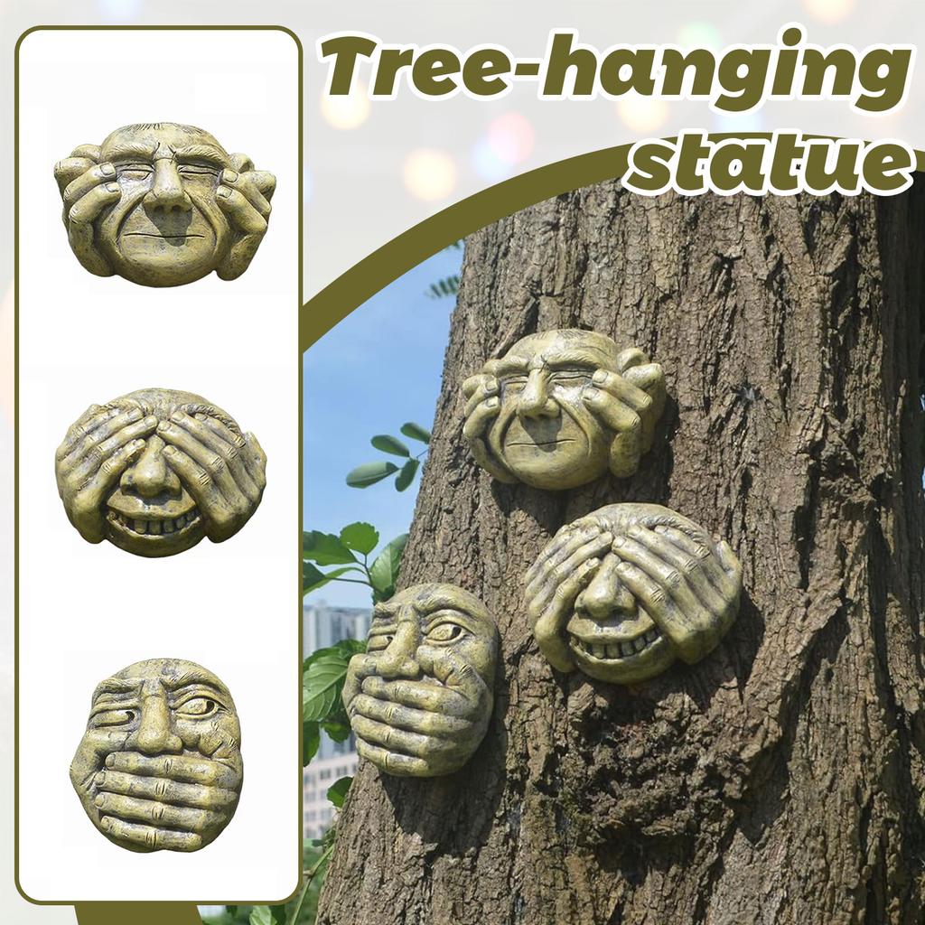 Weird Face Bark Statue, Decorative Resin Stone Statue Funny Statue With Facial Features, Garden Decoration Whimsical Gothic Garden Statue