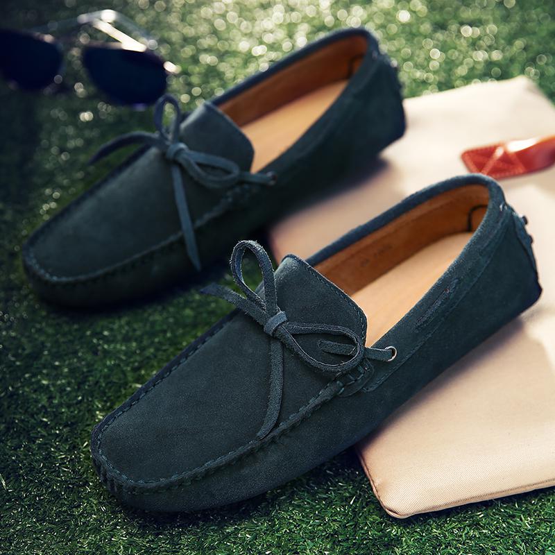 Blue Leather Suede Loafers Men Casual Shoes Moccasins Handmade Slip On Men's Flats Fashion Men Shoes Male Driving Shoes Size 48
